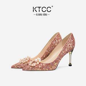 KTCC法式主婚鞋红色亮片高跟鞋婚纱秀禾两穿高级感不累脚平时可穿