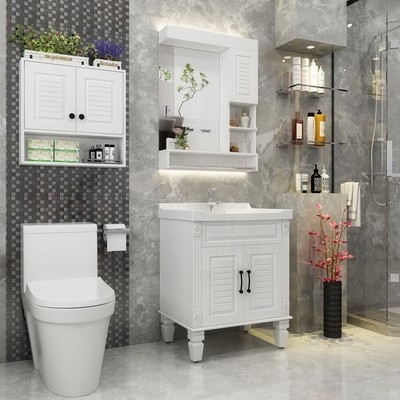 卫生间洗手台盆柜k组合台上盆壁柜家用洗h手池镜柜子整体脸盆柜方