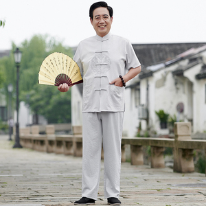 花花公子夏款款中国风套装男中式唐装汉服古风道袍古装外套中老年