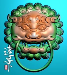 远景 狮子铺首兽头 精雕图 雕刻图 灰度图 浮雕图jdp 门环