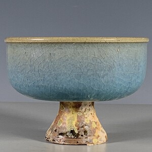 古董钧瓷开片高足杯老物件旧货老瓷器古玩真品包老包真收藏品