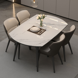 可伸缩岩板餐桌家用现代简约大小户型方变圆形两用折叠饭厅桌实木