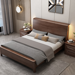 胡桃木全实木床1.5米现代简约新中式主卧带灯高箱储物1.8米双人床