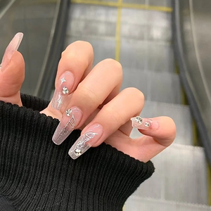 网红同款液态蝴蝶y2k辣妹手工制作高级穿戴甲长款美甲贴片假指甲