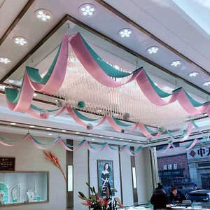 商场店面场地顶部装饰波浪旗彩带彩旗屋顶吊饰开业吊顶拉花挂饰