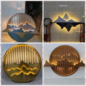 户外院子防水影壁背景墙玄关镂空铝雕中式不锈钢圆形假山屏风隔断