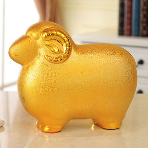 金色存钱罐包邮大号陶瓷储钱罐生肖羊年礼品摆件十二生肖招财金羊