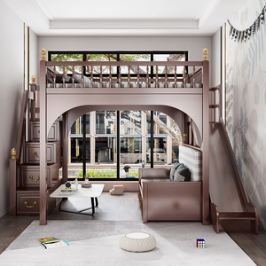 美式交错式上下床双层床实木可伸缩上下铺上床下沙发高低床交叉型