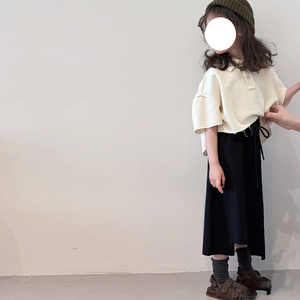 韩国童装2024春夏女童休闲翻领短款Polo上衣儿童时髦洋气短袖T恤