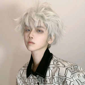 假发男韩版帅气短发全头套式白色假发cos日系正太基佬仿真假发套