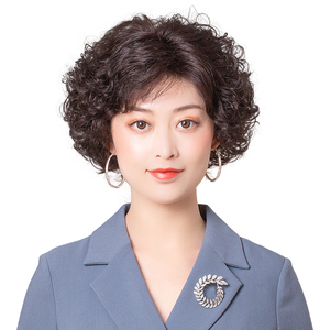 假发女士中长短卷发轻薄全真人发时尚气质妈妈蓬松中老年假发头套