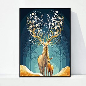 数字油画diy一路有你简约鹿手绘油彩画壁画北欧创意装饰彩色