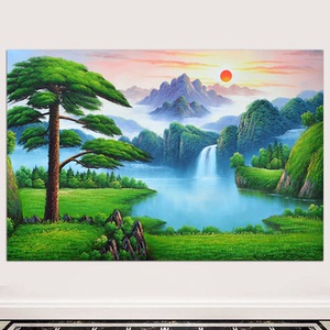 青山绿水背有靠山图八方聚财桂林山水瀑布美景画佛堂中堂自粘壁画