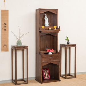 实木三层神台柜黑胡桃木佛龛佛台家用现代地主神柜神龛柜佛柜定制