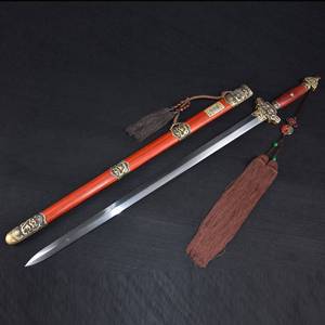 龙泉市刀剑一体花纹钢宝剑铜传统手工锻打硬剑防身冷兵器未开刃