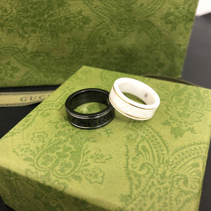 古驰/古奇戒指双g黑白陶瓷黑刚石18k金男女情侣款对戒情人节礼物