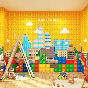 积木主题壁纸抽象建筑装饰玩具店游乐场幼儿园儿童房背景墙纸壁纸