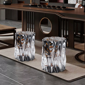 透明树脂墩子新中式茶室坐凳客厅实木水晶凳子售楼处雕塑摆件定制