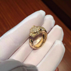 cartier/卡地亚经典款豹头戒指18k玫瑰金白金豹子满钻男女对戒
