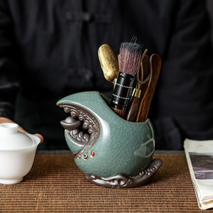 系长寿乌龟陶瓷宠茶养壶笔架摆件精品可养禅意笔托创意茶道
