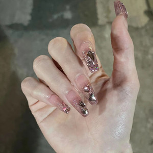 假指甲日系爆闪幻彩闪钻美甲婚甲可拆卸穿戴甲手工光疗成品甲贴片