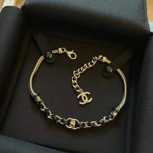 chanel/香奈儿早春新款项链经典双c皮穿链条金属颈链锁骨链女士女