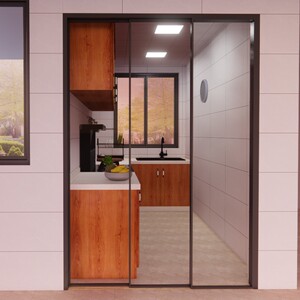 极简三联动厨房门书房门极窄移门极简风三扇联动门