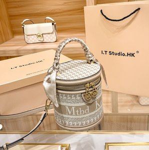 mk水桶包女夏2022新款包包真皮高级感圆柱形饭桶包斜挎发财圆筒包