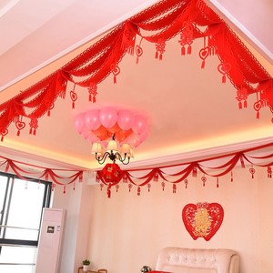 无纺布波浪旗婚房拉花灯笼彩带新房婚礼布置客厅房间装饰婚庆用品