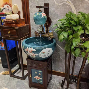 创意陶瓷养鱼盆家用玄关循环水鱼缸睡莲盆荷花缸办公装饰摆件礼品