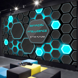 科技感风格墙纸酒店电玩城室墙布ktv墙面网吧电竞馆房间装饰壁纸