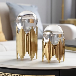 美式轻奢客厅玄关水晶球金属摆件创意现代简约样板间新房软装饰品