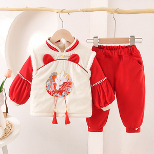 婴儿衣服冬季儿童夹棉汉服过年衣套装一周岁女宝宝冬装棉服两件套