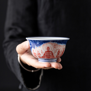 敦煌系列拓片石窟佛像青花釉下陶瓷茶杯个人专用家用主人杯中国风