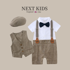 Next婴儿夏季绅士小西装男宝宝连体衣百天宴满月衣服一周岁宴礼服