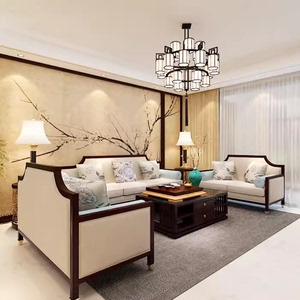 新中式沙发实木布艺组合现代简约客厅样板房原木禅意高端家具现货