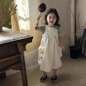 童装女童工装吊带裙2024夏季新款韩版大口袋灯笼裙吊带裙
