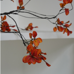 漫长假期 3叉红色枫叶仿真花家居装饰摆件禅意枝条可弯曲造型假花