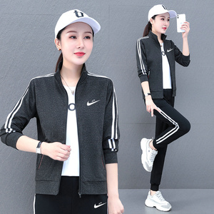 耐克休闲运动服套装女秋冬季2022年新款春显瘦时尚女士宽松三件套