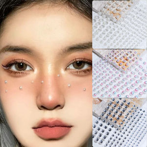 网红珍珠贴片眼妆泪妆亮钻脸部贴片舞台妆眼角眼部美甲半圆自粘贴