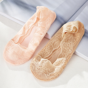 日本进口厚木蕾丝花边袜子女春夏季浅口隐形袜硅胶防滑不掉纯棉透