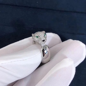18k金卡地亚 豹头戒指玫瑰金宽窄版无钻满钻开口猎豹男女情侣对戒