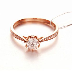 卡玛莎娜纯俄罗斯585紫金指环女镀14K玫瑰金彩金排钻锆石戒指礼物