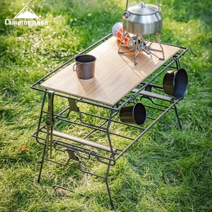 柯曼野餐铁桌露营冰箱置物架便携折叠可多层网格木板桌钢筋T-238S