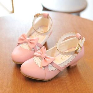 儿童高跟鞋公主风洛丽塔红粉色公主鞋女大童钢琴舞台演出鞋配礼服