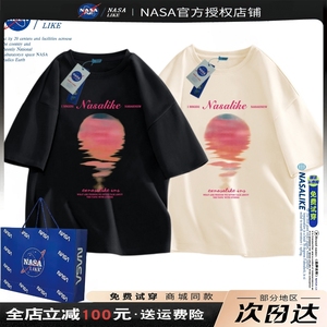 NASA联名~不一样情侣装日落印花短袖t恤男女同款纯棉重磅复古体恤