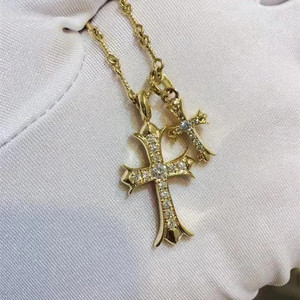 克罗心项链18k玫瑰金十字架大小号镶钻满钻22k男女情侣锁骨链戒指