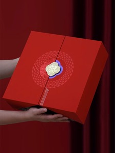 红色双开门花旗参包装盒大圆饼亚克力西洋参片礼品盒参茸礼盒空盒