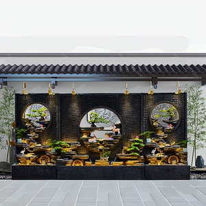 别墅庭院水幕墙流水屏风墙酒店假山隔断花园喷泉鱼池造景摆件户外