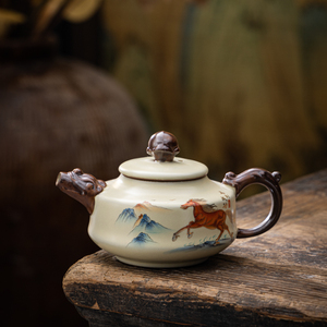 汝窑茶壶茶杯单壶陶瓷开片可养冰裂釉大容量家用办公龙壶功夫茶具